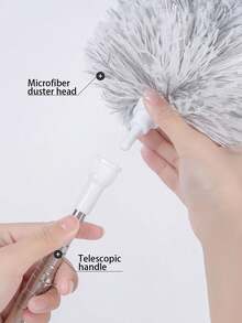 Chổi phủi bụi sợi nhỏ, dụng cụ làm sạch khe hở, chổi lông vũ có thể kéo dài với cán bằng thép không gỉ, dài từ 25 đến 56 inch, có thể uốn cong, giặt được, tái sử dụng, lý tưởng để làm sạch quạt trần, trần nhà cao, rèm cửa, đồ nội thất, ô tô và dụng cụ làm vườn. - màu trắng xám - Xem 7