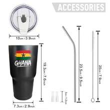 30oz Stainless Steel Tumbler Black White Options,  Ghana Flag Design With Star And Colors Graphic Cups, Insulated Travel Coffee Mug With Lid And Straw , Double Wall Vacuum Reusable Travel Cups, Funny Birthday Party Gift For Women & Men - 黑色 - 查看 3