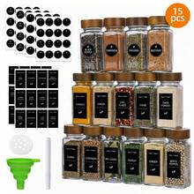 Tomnk 24/15pcs 4oz Glass Spice Jars, 4-Ounce Square Empty Spice Jars With Shaker Lids - Complete With Labels, Collapsible Funnel & Cleaning Brush For Kitchen, Spice Rack Or Cabinet Storage, Cooking Tools, Seasoning Tools, Family Dinner Supplies - 無色 - 查看 8