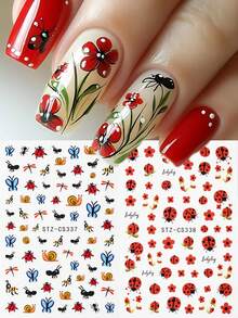 2pcs Cute Ladybug, Ant, Snail Mini Insect Nail Art Stickers, Colorful Cartoon , Butterflies, Dragonflies Nail Decals For DIY Manicure, Spring/Summer - Multicolor - View 4