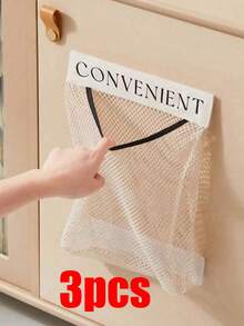 3 piezas Organizador de bolsas montado en la pared con gran capacidad, sin herramientas, con ganchos y , ahorra espacio para bolsas de la compra, bolsas de basura, ideal para debajo del fregadero, despensa, armario, accesorio de almacenamiento de cocina multifuncional esencial para una cocina ordenada y organizada - Multicolor - Ver 11