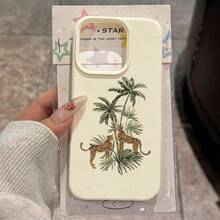 1pc TPU Material Pink Striped & 5 Palm Tree Pattern Phone Case Compatible With IPhone 17 Pro Max/17/16 Pro Max/15/13/12/11, S20 FE/A15/S24/A55, Note 11/12/13 Pro, Full Coverage Anti-Drop Soft Protective Cover - White-5 - View 1