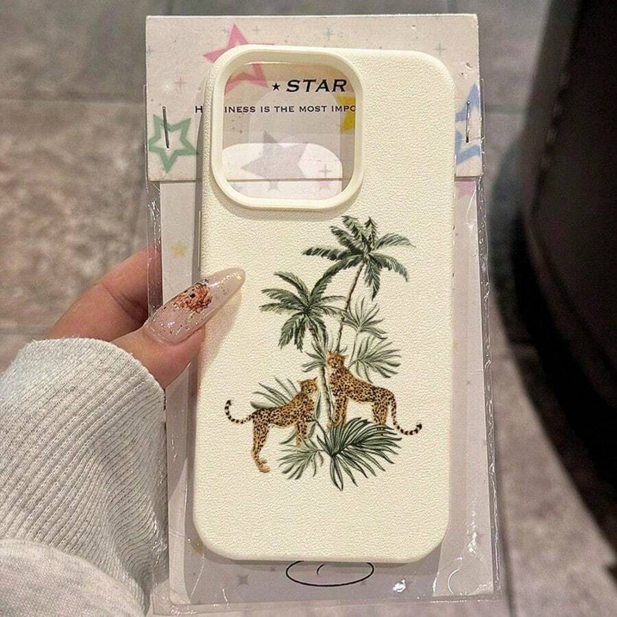 1pc TPU Material Pink Striped & 5 Palm Tree Pattern Phone Case Compatible With IPhone 17 Pro Max/17/16 Pro Max/15/13/12/11, S20 FE/A15/S24/A55, Note 11/12/13 Pro, Full Coverage Anti-Drop Soft Protective Cover - White-5 - View 1
