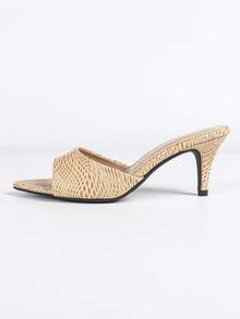 Giày sandal cao gót nữ, kiểu dáng hiện đại, thanh lịch, chất liệu da PU giả da rắn, mũi nhọn, thích hợp cho các bữa tiệc, mùa xuân/hè. - Màu be - Xem 13