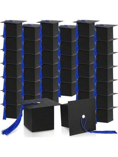 Hộp quà hình mũ tốt nghiệp (50/10 chiếc/1 chiếc) có tua rua màu xanh dương - Hộp giấy đen hình mũ cử nhân, dùng để trang trí chúc mừng tốt nghiệp, quà tặng tiệc tốt nghiệp.