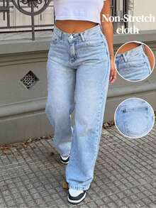 Plus Size Women Casual Washed Loose Straight Leg Jeans - Light Wash - View 1