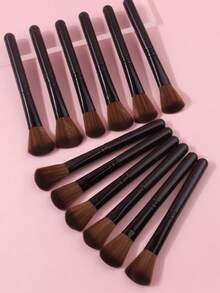 12支装柔软化妆刷套装，适用于腮红、修容、散粉等，易于上妆和清洗，面部化妆工具 - 黑色 - 查看 4