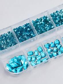 1Box Lake Blue Nail Rhinestones K9 Glass Crystals Gems Flatback Irregular + Round Diamond Mixed Shape SS4-SS16 Nail Jewels Shiny Luxury Nail Charms - Blue - View 4