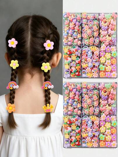 60pcs/Pack Colorful Flower, Cake, Fruit, Bow Hair Scrunchies For Teen Girls & Teen, Cute Princess High Elastic Non-Damaging Hair Ties, Fashion Versatile Hair Accessories, Suitable For Daily Use