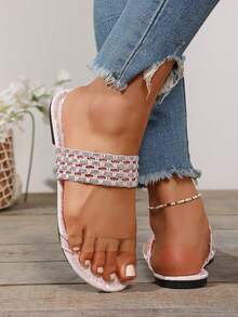 2026夏季新款女士平底拖鞋，户外波西米亚风拖鞋，时尚复古沙滩凉鞋 - 粉色 - 查看 6