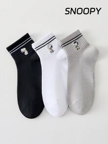 6/3/1 Pair SNOOPY Embroidered Women's Short Socks, Sports Socks, Sweat-Absorbent Casual Versatile Round Neck Socks - Multicolor - View 12