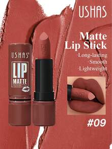 USHAS 丝绒哑光唇膏，高显色度，柔焦哑光妆效，不拔干，防水持久，适合日常和约会的百搭唇妆 - #09 - 查看 1