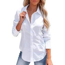 Women's Button-Up Shirt, Long-Sleeved, Solid Color, Versatile, Office-Style, Elegant Blouse - Putih - View 2