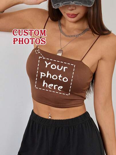 Áo Camisole ngắn tùy chỉnh, Áo Camisole nữ tùy chỉnh - Thêm họa tiết của riêng bạn (Ảnh tự chụp/Họa tiết/Logo/Ảnh thú cưng/Ảnh gia đình, v.v.) để thiết kế áo camisole in cá nhân hóa làm quà tặng cho bạn gái, người yêu, v.v. Thoải mái và giản dị, Áo camisole nữ, In tùy chỉnh, Áo camisole tùy chỉnh, Áo tùy chỉnh.