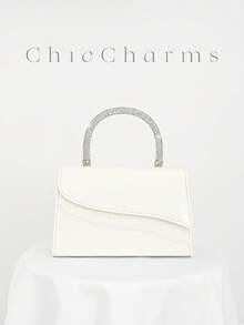 Women's Minimalist Fashion Evening Clutch, White PU Textured Romantic Wedding Handbag, Bridal Purse, Formal Party Bag, Prom Dress Bag, Chain Strap Bag - White - View 1