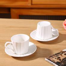 3oz/90ml Minimalist Ceramic Coffee Cup & Saucer Set, Suitable For Kitchen, Dining Room, Office, Tea Party, Arabic Coffee Cup, Espresso Cup, Tea Cup Set - Type C - View 8