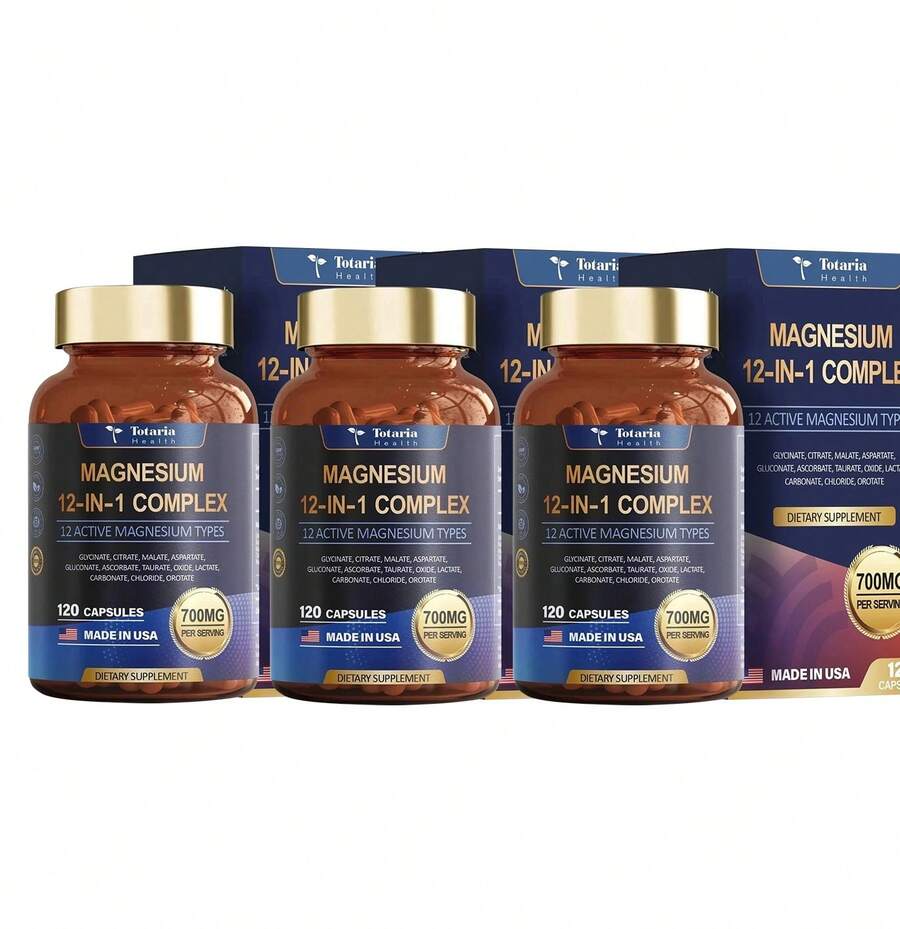 Selling Fast!Magnesium 12 In 1 Complex 700mg - Glycinate Citrate Malate Taurate Daily Support. Women's Health. - 3 Bottles - View 1