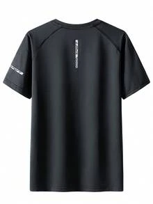 Women's Lightweight Quick-Dry Breathable Short Sleeve Sports T-Shirt, Made Of Elastic Polyester Blended Fabric, Suitable For Spring And Summer, High Color Fastness, Basic Casual Short Sleeve Top. Women's Quick-Dry Stretchy Crew Neck Sports T-Shirt For Summer, Suitable For Fitness Training, Exercise, Running And Gym As Basic Workout Top. - Black - View 2