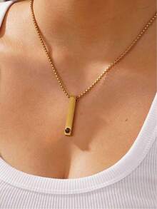 1pc Customized Couple Projection Necklace, Stainless Steel Long Projection Photo Necklace, Engraved Projection Necklace, Personalized Men's Square Pearl Chain Long Necklace, With Name Couple Gift, Customized Photo + Name Necklace - Multicolor - View 3