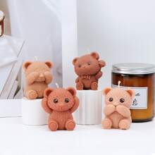 3D可爱泰迪熊硅胶蜡烛模具套装，4款“看不见、听不见、说不出话”泰迪熊模具，适用于DIY香薰蜡烛、肥皂树脂工艺品制作，家居装饰礼品 - Bear mold - 查看 2