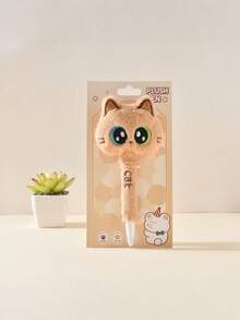 1支创意猫咪主题毛绒笔，卡通按压式中性笔，0.5mm黑色速干圆珠笔，书写工具，学生圆珠笔，适合学校、办公室和开学季使用 - Cat-Themed - 查看 4