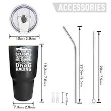 30oz Stainless Steel Tumbler Black White Options,  Some Grandpas Play Bingo Real Grandpas Go Drag Racing Graphic Cups, Insulated Travel Coffee Mug With Lid And Straw , Double Wall Vacuum Reusable Travel Cups, Funny Birthday Party Gift For Women & Men - 黑色 - 查看 3