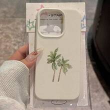 1pc TPU Material Pink Striped & 5 Palm Tree Pattern Phone Case Compatible With IPhone 17 Pro Max/17/16 Pro Max/15/13/12/11, S20 FE/A15/S24/A55, Note 11/12/13 Pro, Full Coverage Anti-Drop Soft Protective Cover - trắng - Xem 3