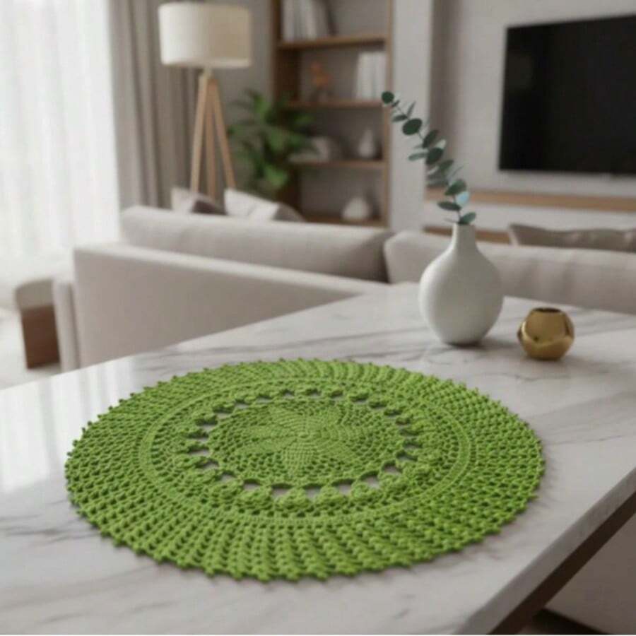 Round Tablecloth P Primavera Plain 60cm Handmade - Pistachio Green - View 1