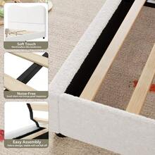 Beaully Cute Low Profile Platform For Children, Contemporary Velvet Upholstered Bed Frame With Headboard, Wood Slat Support, No Box Spring Needed, For Bedroom Dorm - 純白皇后 - 查看 6