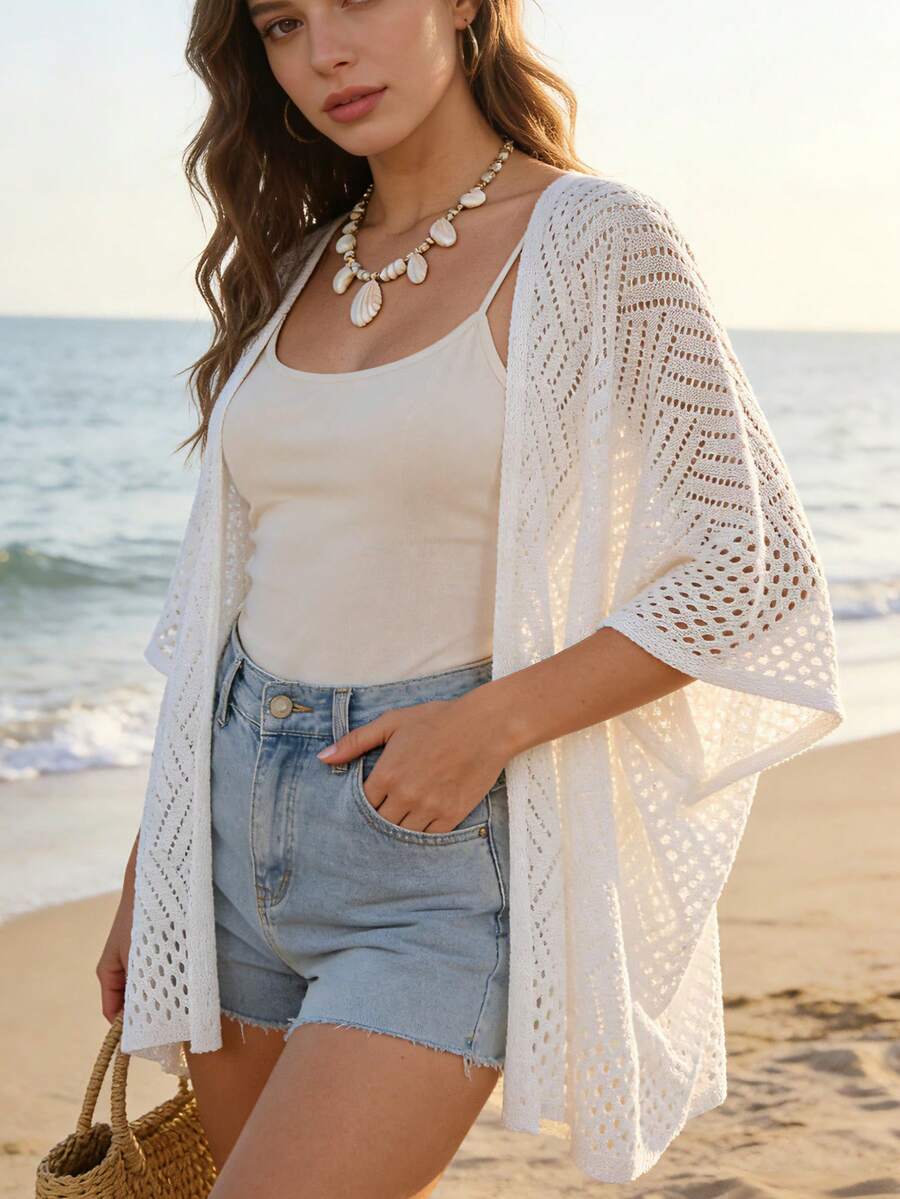 大码女式白色罩衫，短袖泳衣罩衫，适合身材丰满的女性，春季穿着，热带度假风，泳装，沙滩罩衫，曲线款，夏季必备 - 白色 - 查看 1