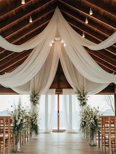 Màn che cổng cưới bằng vải chiffon trắng thanh lịch, phụ kiện trang trí tiệc cưới, vải voan đa năng dùng làm phông nền lễ cưới, trang trí tiệc sinh nhật và sân khấu, có thể giặt máy.