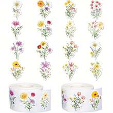 200 Peças Adesivos de Flores Silvestres, Decalques de Papel Floral Colorido, Buquê de Flores Adesivas À Prova d'Água para Envelope, Scrapbook, Decoração de Festa de Primavera - 200 unidades - Visão 1