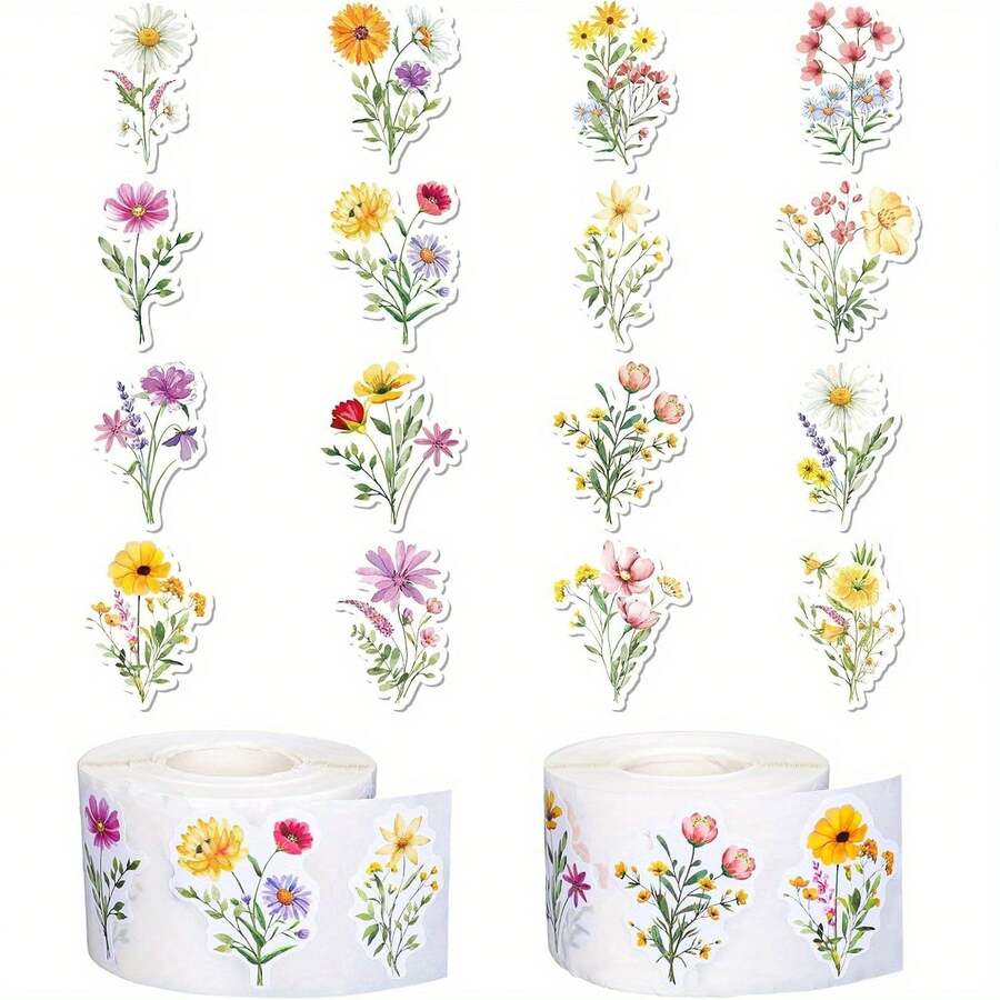 200 Peças Adesivos de Flores Silvestres, Decalques de Papel Floral Colorido, Buquê de Flores Adesivas À Prova d'Água para Envelope, Scrapbook, Decoração de Festa de Primavera - 200 unidades - Visão 1