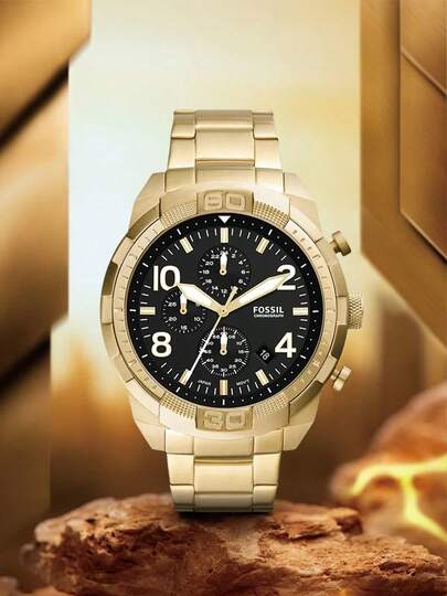 Fossil Đồng hồ nam cổ điển, dây đeo hợp kim mạ vàng, máy quartz, thiết kế nhiều mặt số, phụ kiện thời trang đa chức năng, thanh lịch, phù hợp cho hẹn hò, trang phục thường ngày và làm quà tặng ngày lễ.