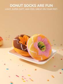 2 Pairs New Interesting Multicolor Donut Mid-Calf Socks Gift Box, Spring/Summer New Unisex Sports Socks, Imaginative Food-Inspired Creative Design, Knitted Fabric, Long & Thick Soft Comfortable, Perfect Gift For Birthday, Valentine's Day, Easter, Festival, Carnival, Dates, Parties, Holidays, Unique Quirky Daily Casual Wear Socks, Food-Themed Outfit, Suitable For All Seasons, Great Gift For Couples, Friends, Vacation, Outdoor Sports, Gym, Home, Office - Multicolor - View 9