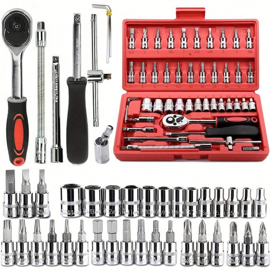 Automotive Repair Tools, Automotive Maintenance And Repair Tool Accessories Multi-Function Repair Tool Kit - Ratchet Torque Wrench And Screwdriver, Portable Car, Bicycle And Motorcycle Repair Tool Kit - A - View 1