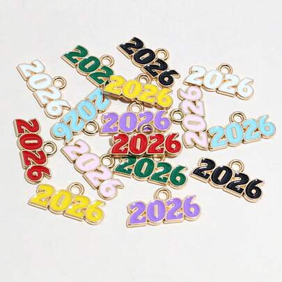 10 piezas de 18x9mm Esmalte Número de Año 2026 Encantos Colgante para Pendientes Collar Pulsera Accesorios de Fabricación de Joyas DIY