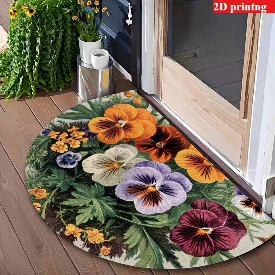 1 pieza Alfombra de piso con estampado floral, alfombra de baño, tapete de baño, alfombra de puerta, alfombra pequeña, alfombra, decoración del hogar, alfombra de área, alfombra de exterior, alfombra de dormitorio, alfombra lavable - Multicolor - Ver 1