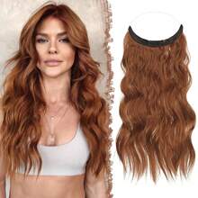 Extensiones de Cabello FESHFEN Secrets, Extensiones de Cabello Largo y Ondulado, Extensiones de Cabello Invisibles, Cabello Sintético, Postizos Invisibles para Mujer, Marrón y Marrón Claro Mezclados, 50 - 30C# Rojo cobre-M18 - Ver 13