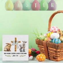 Easter Centerpiece For Tables Cross Sheep Bunny Wooden Sign Farmhouse Easter Home Decor - Colorful - View 2