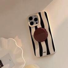 1pc  Vintage High-End Soft Cheese White Stripes + Red Brown Support Shockproof Full Coverage Phone Compatible With 16/15/14/13/12/11 Series - White - View 8