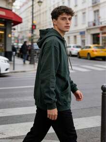 Men's Hoodie – Zipper, Pockets, And Oversized Fit | Comfort And Style For Everyday Winter Wear - xanh quân đội - Xem 2