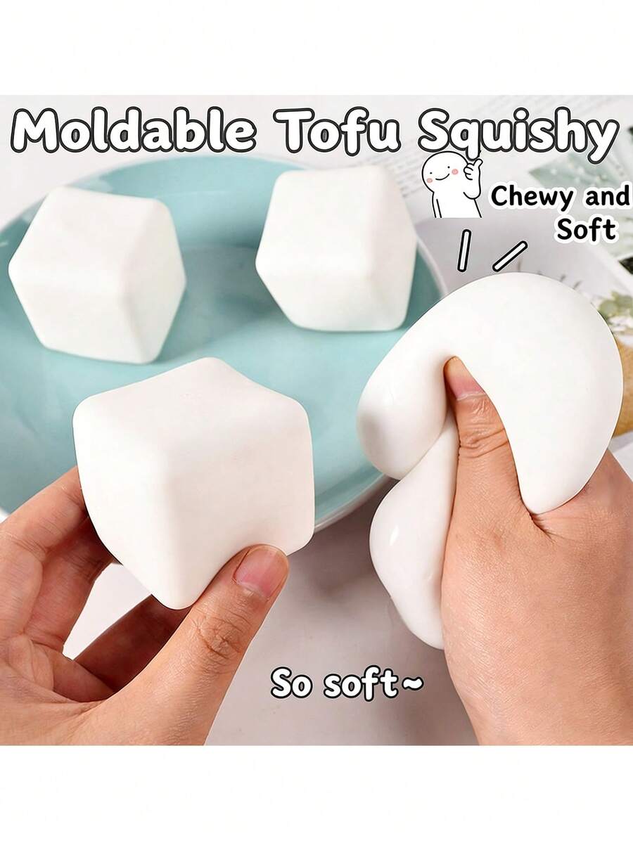 1个可塑形方块豆腐挤压玩具，慢回弹仿真白豆腐减压小工具