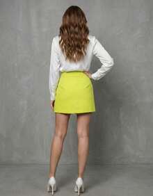 Women's Tailored High Waist Premium Social Short Skirt - 青檸色 - 查看 3