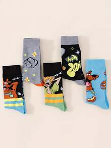 5 Pairs Women's Socks, Warner Bros Cartoon Dog Design, Cute Versatile Breathable Mid-Calf Socks - Multicolor - View 4