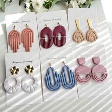 Bohemian Style Polymer Clay Cutter, For Earrings And Soft Ceramic Cutting, Geometric Pattern And Stripe Pattern, High Precision Plastic Jewelry Making Tool For Earrings, Pendants, DIY Crafts - White - View 3