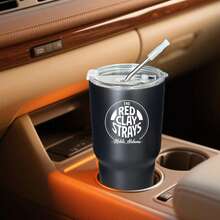 30oz Stainless Steel Tumbler Black White Options,  The Red Clay Strays Mobile Graphic Cups, Insulated Travel Coffee Mug With Lid And Straw , Double Wall Vacuum Reusable Travel Cups, Funny Birthday Party Gift For Women & Men - 黑色 - 查看 2