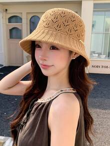 1pc Women Casual Knit Bucket Hat, Fashion Elegant Sunscreen Breathable Bucket Hat, Versatile For Daily Outdoor Use,Summer,Beach - Multicolor - View 9