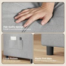 Convertible Sleeper Sofa Bed, 3-In-1 Single Sofa Chair With Adjustable Backrest, Side Pockets, Pull Out Folding Guest Bed For Small Space - Light Grey - View 6