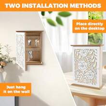 Key Cabinet Wall Mounted With 6 Key Hooks Wooden Key Holder For Wall Decorative Key Box Farmhouse Key Rack Key Hanger Key  Cupboard For Home Office Entryway Fvv - White - View 5